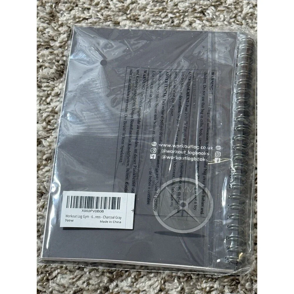 Workout Log Gym Personalised Training Diary Charcoal Gray Spiral Notebook New